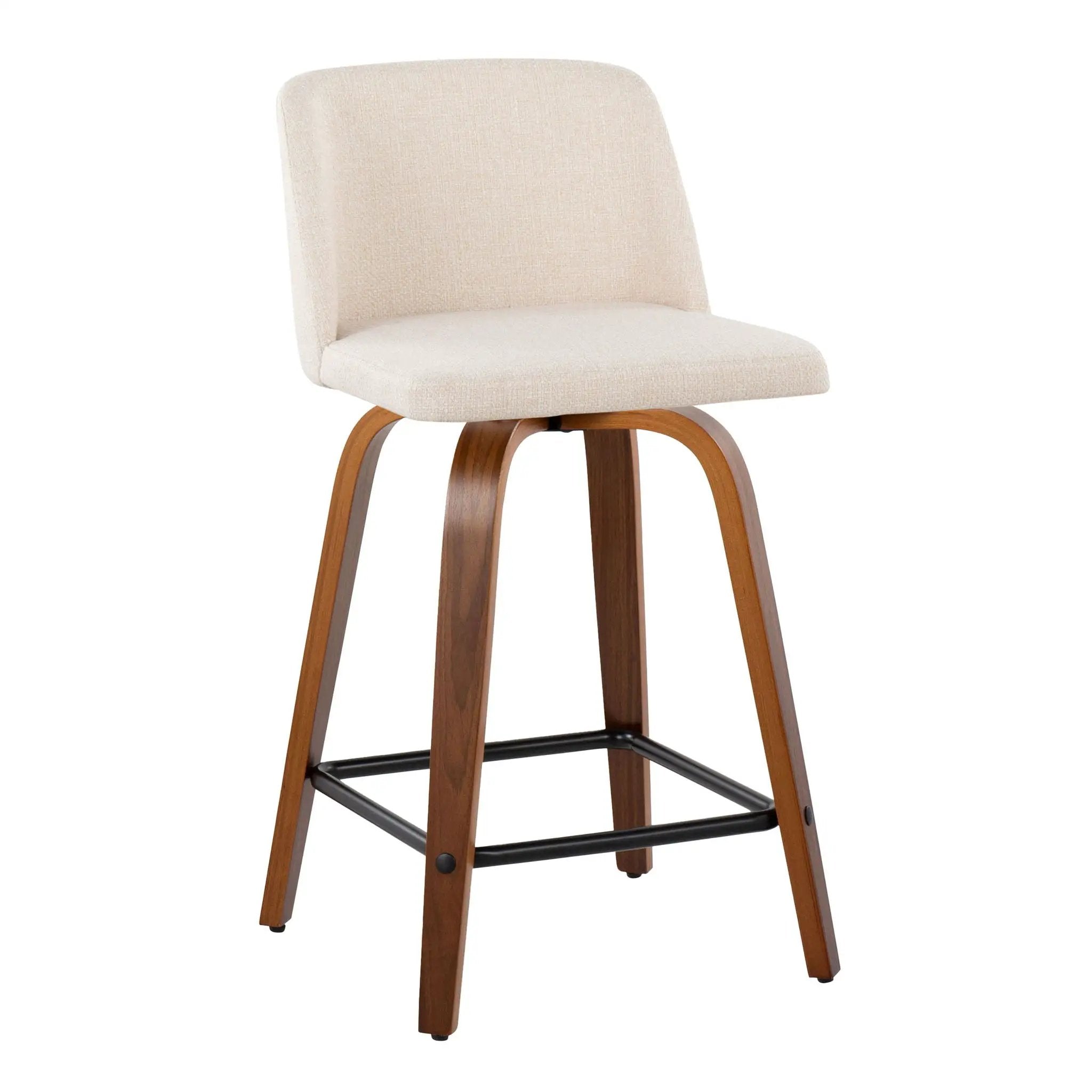 Toriano - Mid Century Modern Fixed Height Counter Stool With Swivel & Square Footrest (Set of 2) by HouseOfZazla