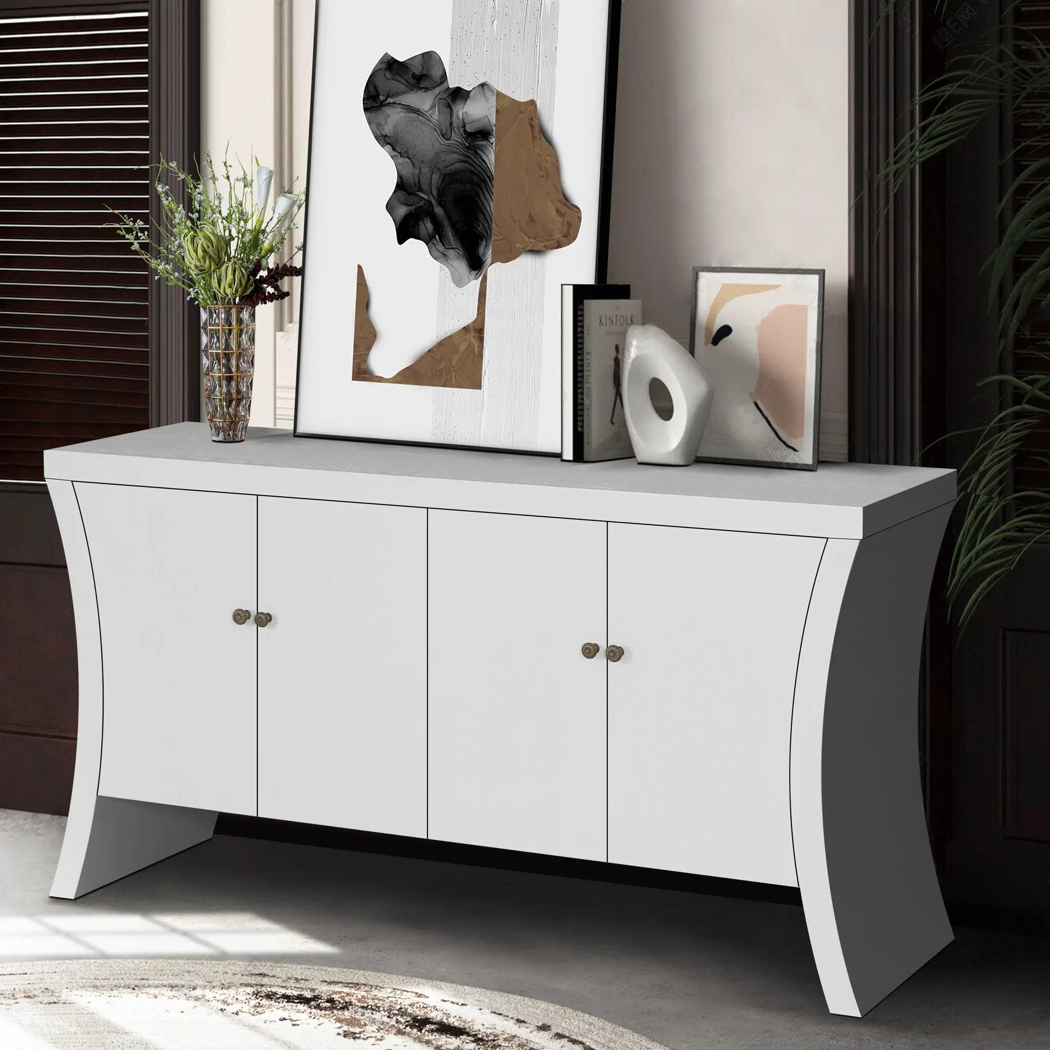 Refined Industrial 4 Door Credenza With Arc Legs & Clasps by Unique Piece Furniture