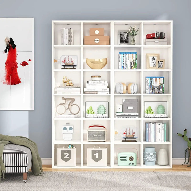 Narrow 12 Cube Bookcase With Closed Back For Living Room - White