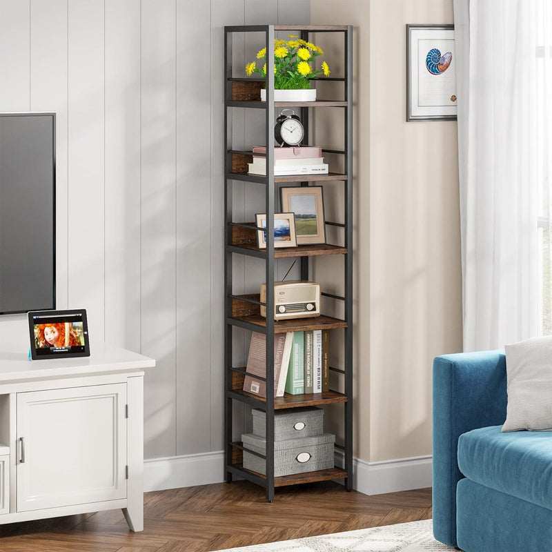 Tall 6 Tier Corner Shelf with Storage - Rustic Brown, photo 6 of 10