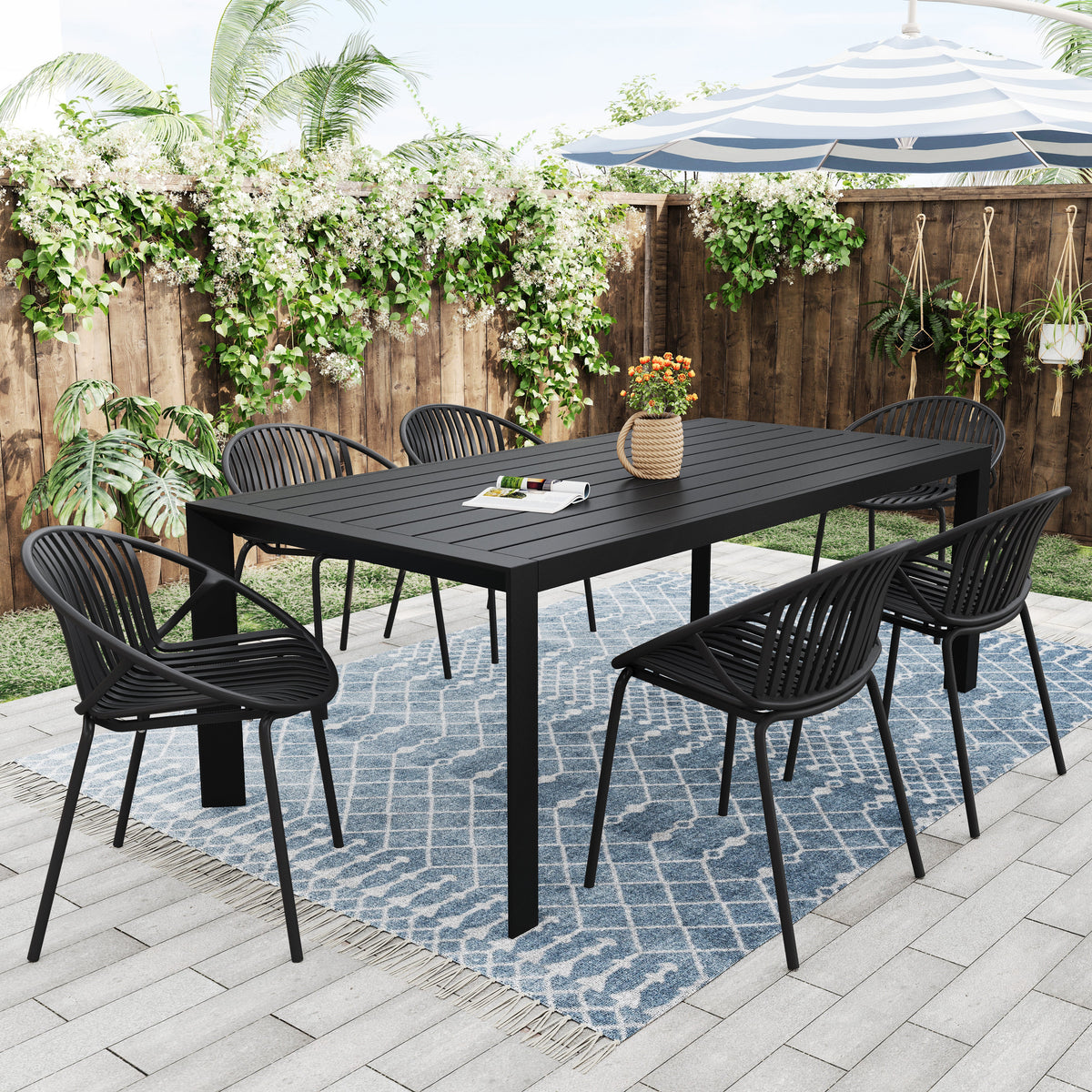7 Piece Outdoor Dining Set with Stackable Chairs - Multiple Colors, photo 2 of 10