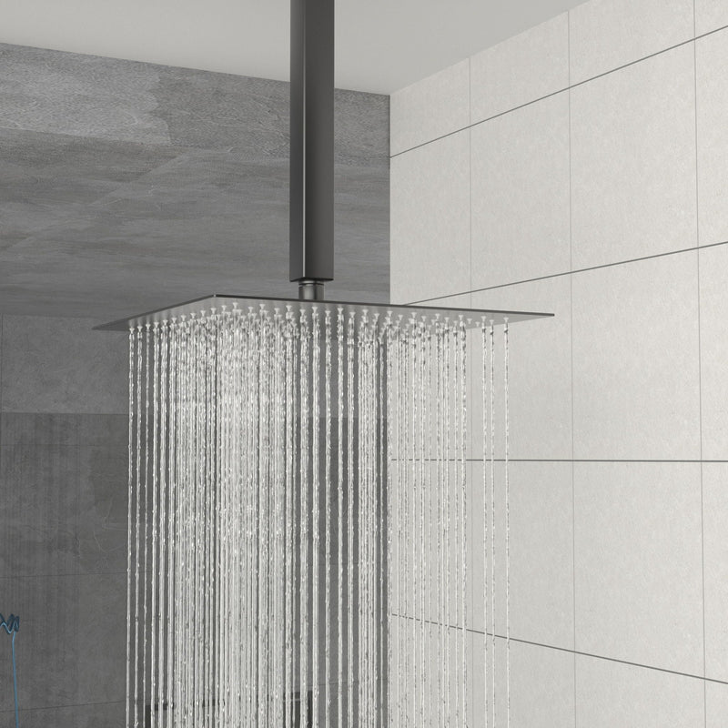 Dual Shower Head 10" Ceiling Mount Square Shower System With Rough In Valve - Matte Black by HouseOfZazla