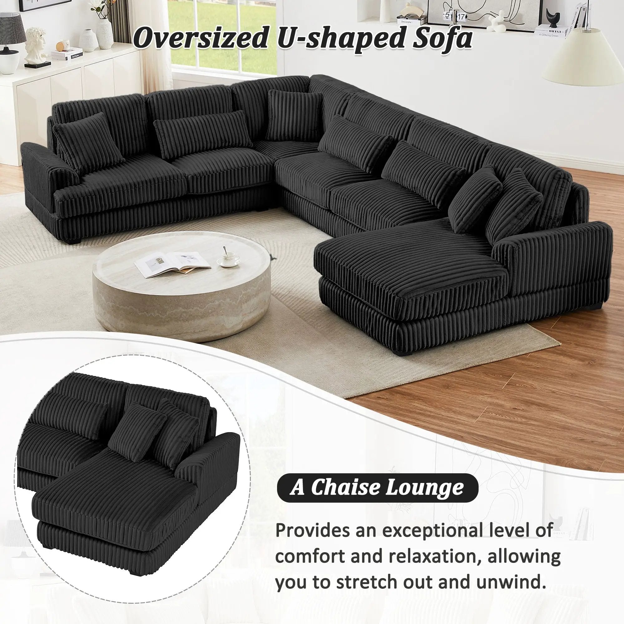 Oversized Sectional Sofa U - Shaped Sofa Couch Modern Sofa Upholstered In Soft With A Chaise Lounge For Living Room by Unique Piece Furniture