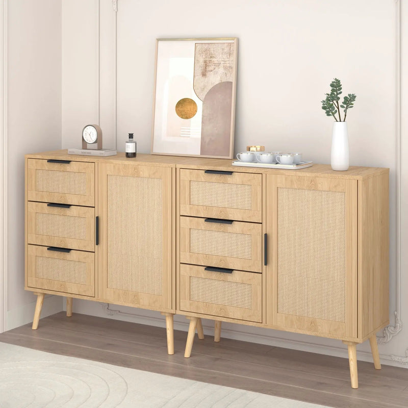 Dresser With Drawers And Adjustable Shelf - Antique Natural / Rattan by Unique Piece Furniture