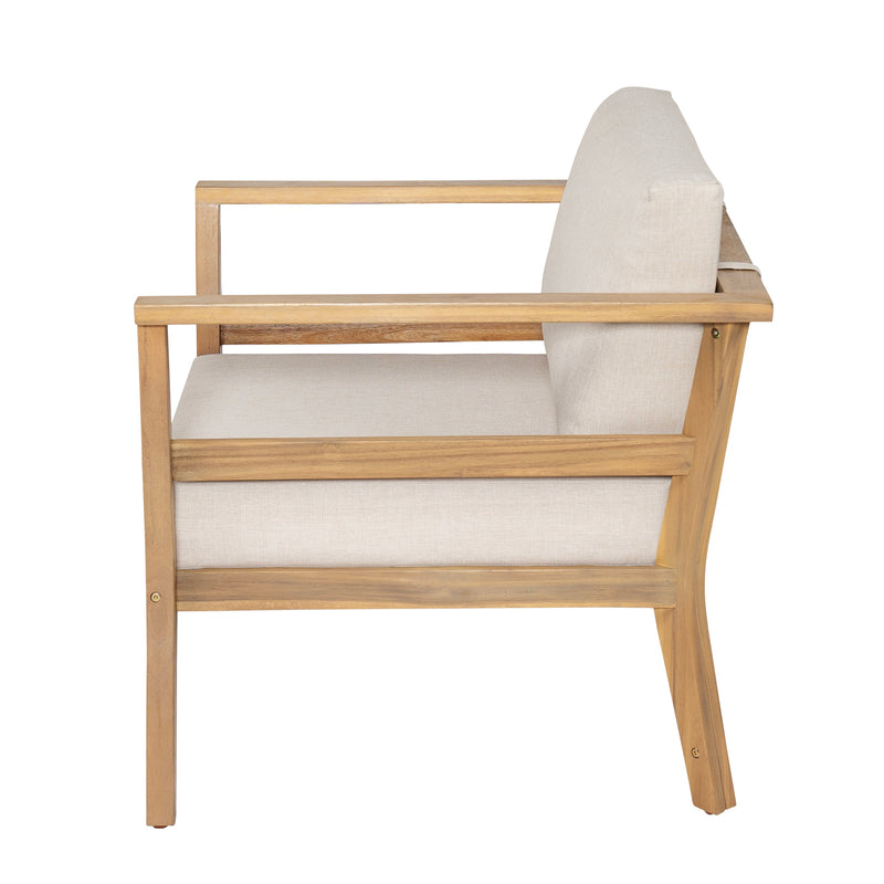 Acacia Wood Outdoor Club Chair with Arms - Removable Cushions, photo 5 of 10