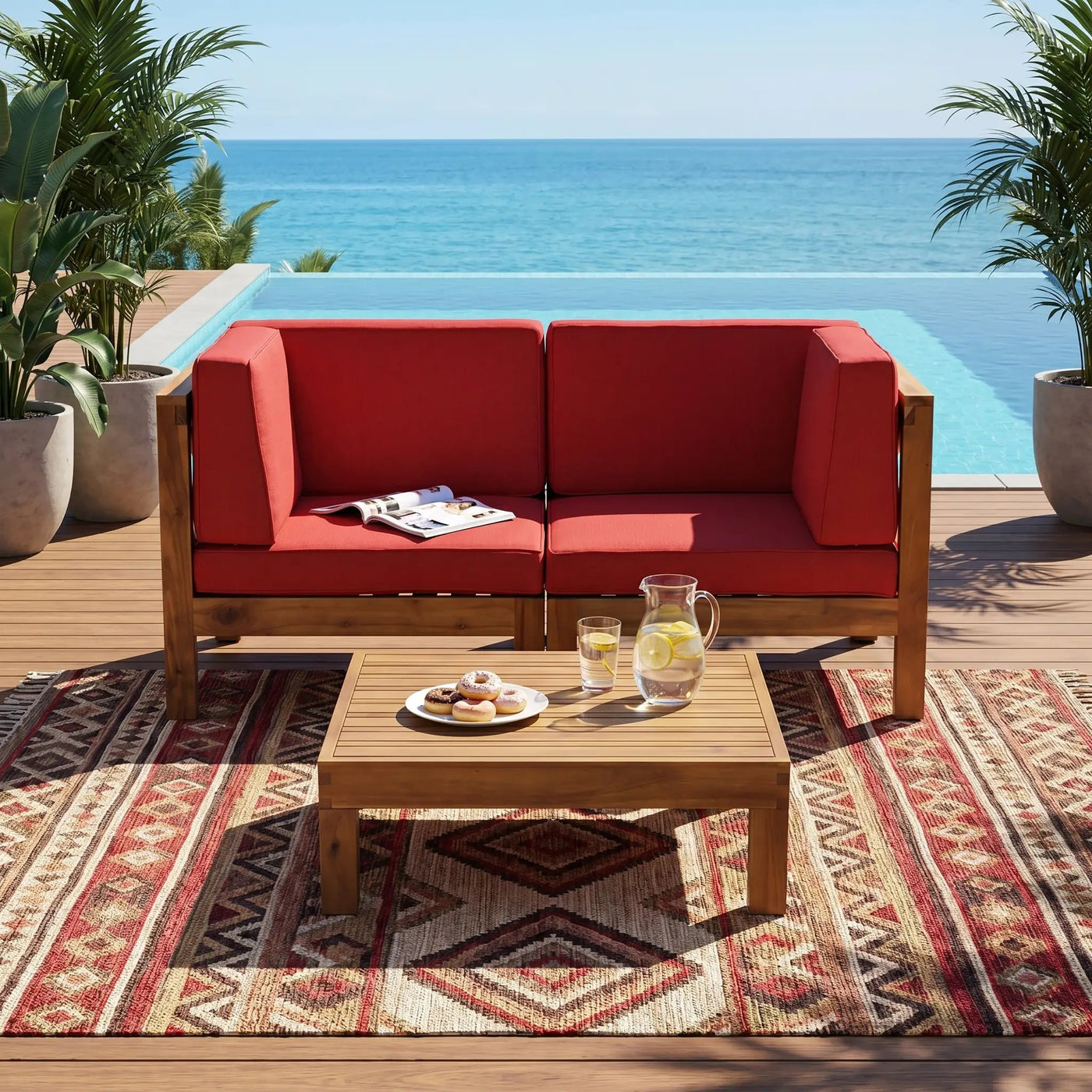 Brava X-Back 2-Seater Sectional Loveseat with Coffee Table by HouseOfZazla