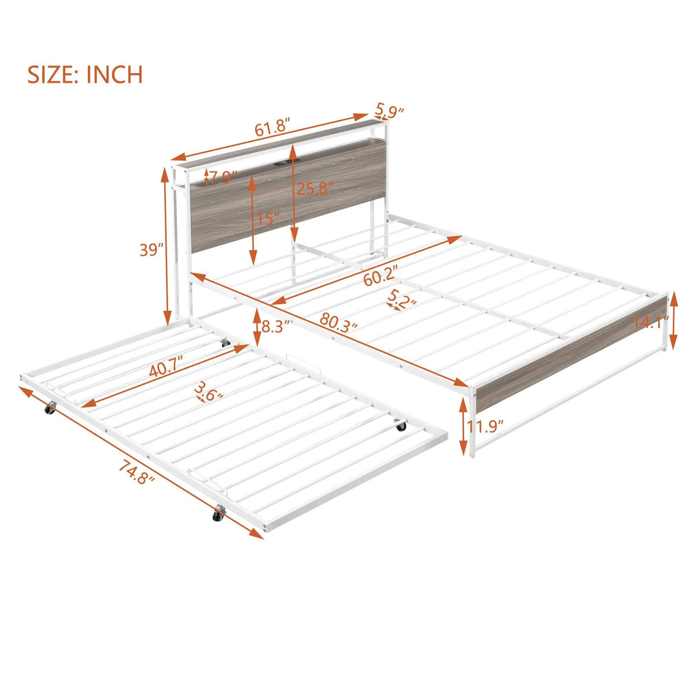Platform Bed Frame With Trundle, USB Ports And Slat Support, No Box Spring Needed by Unique Piece Furniture