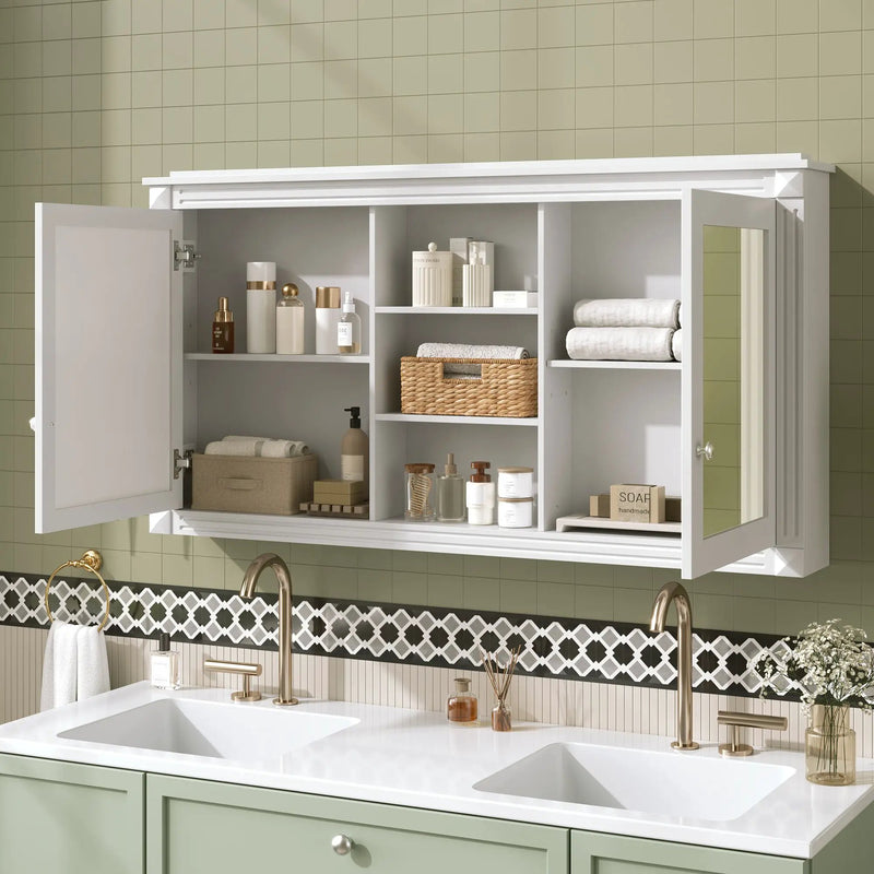 Modern Wall-Mount 2 In 1 Mirror Cabinet With Adjustable Shelves, Soft-Closing Hinges by HouseOfZazla