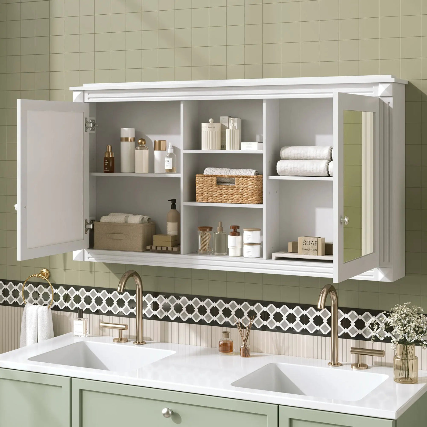 Modern Wall-Mount 2 In 1 Mirror Cabinet With Adjustable Shelves, Soft-Closing Hinges by Unique Piece Furniture