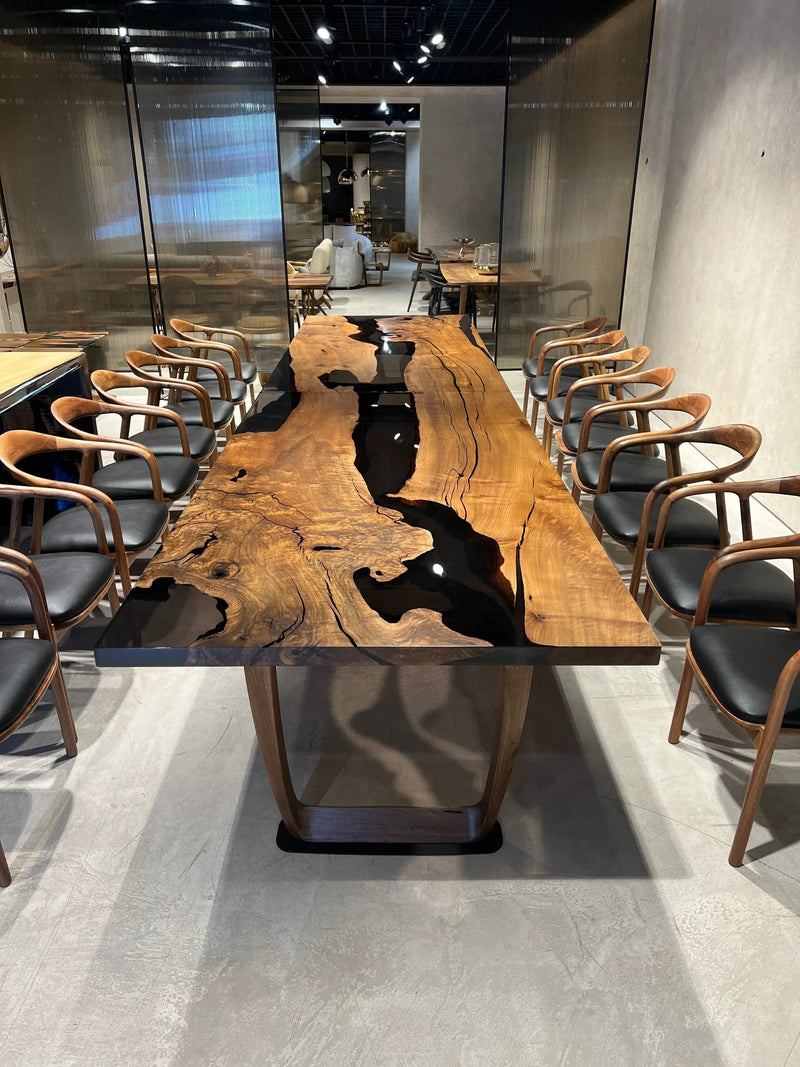 Epoxy Resin River Dining Table Featured Walnut Wood Leg by Gizz