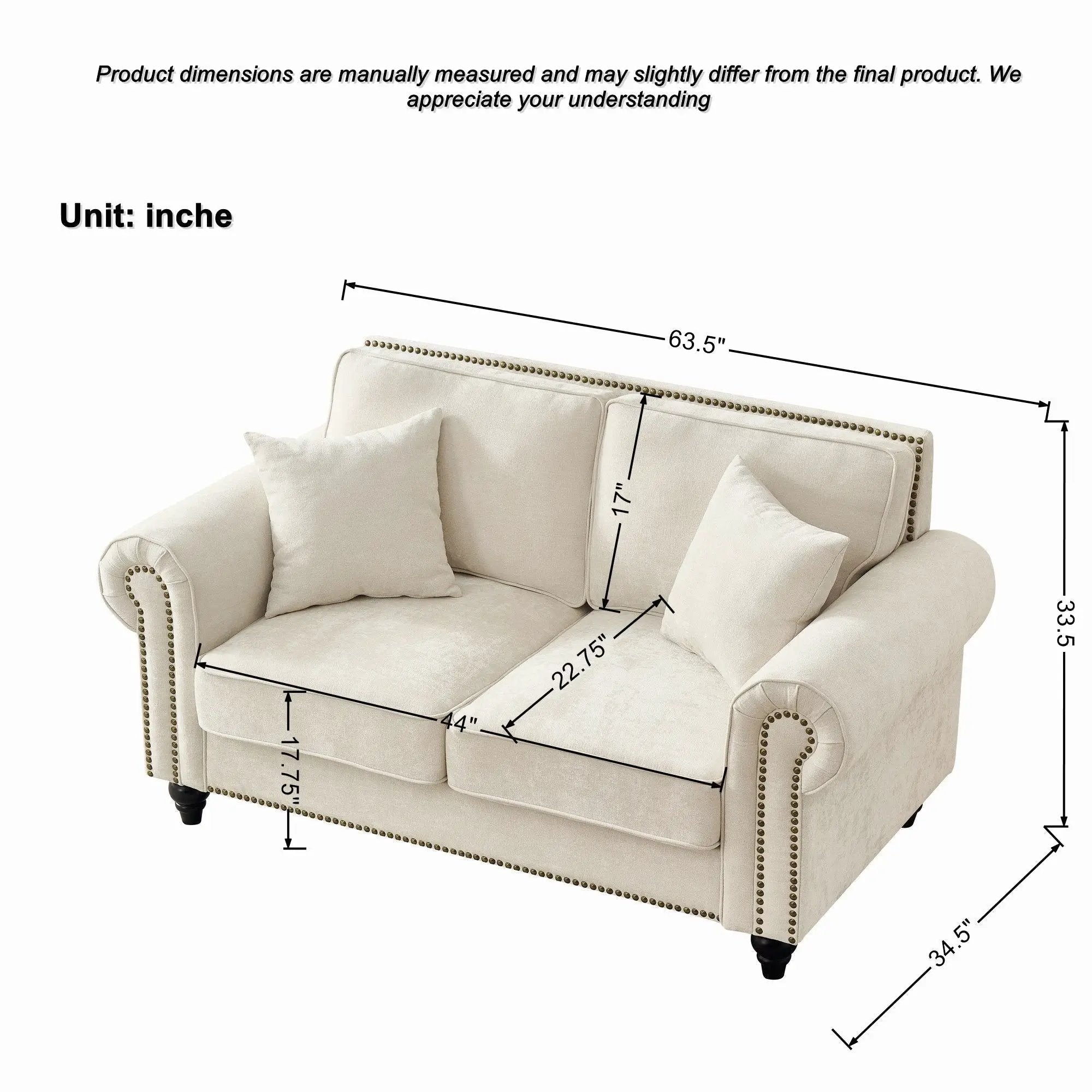 2 Seater Sofa With Rolled Arms, Tufted Upholstered Couch by HouseOfZazla