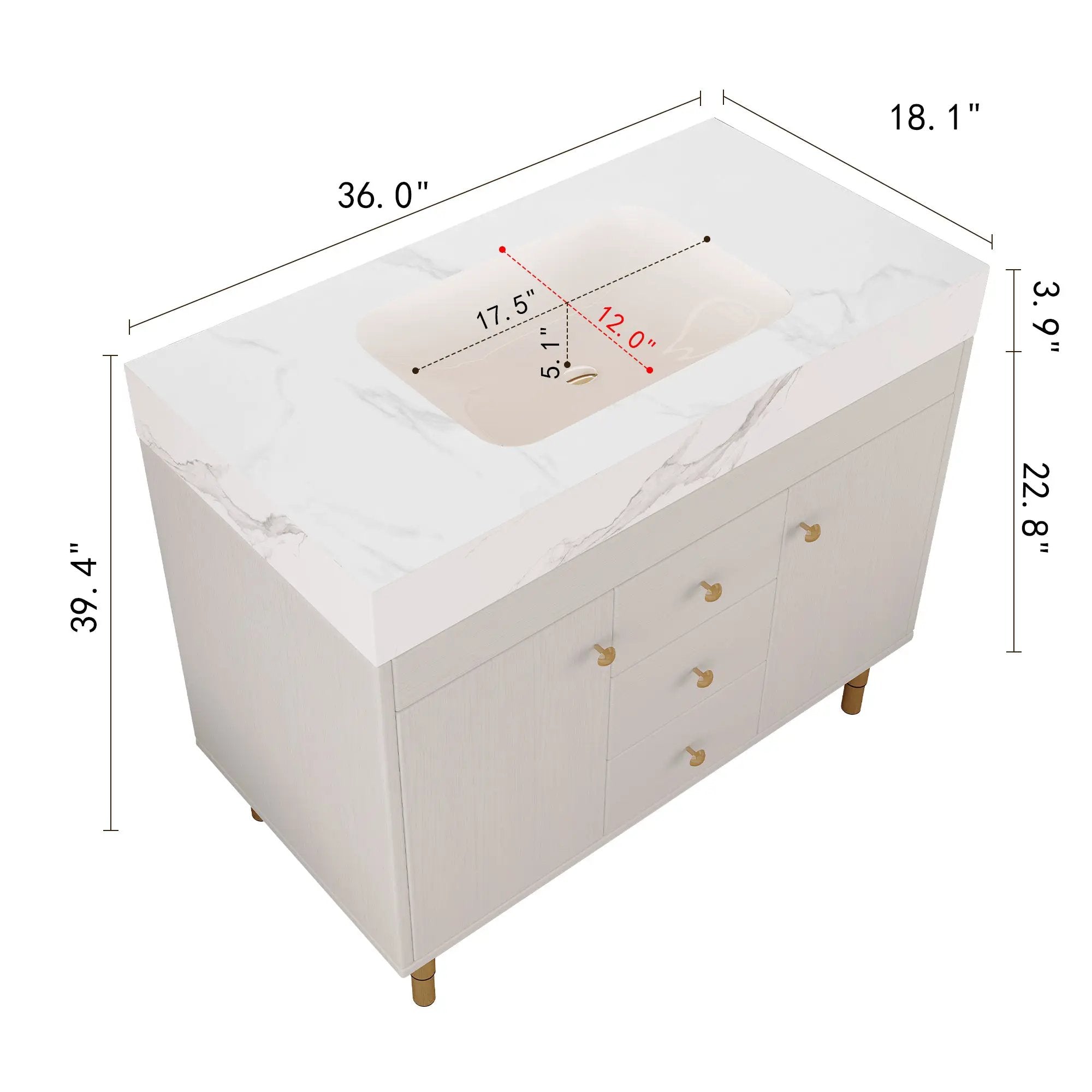 36 in Modern Free-standing Bathroom Vanity with Ceramic Sink & Ample Storage by HouseOfZazla