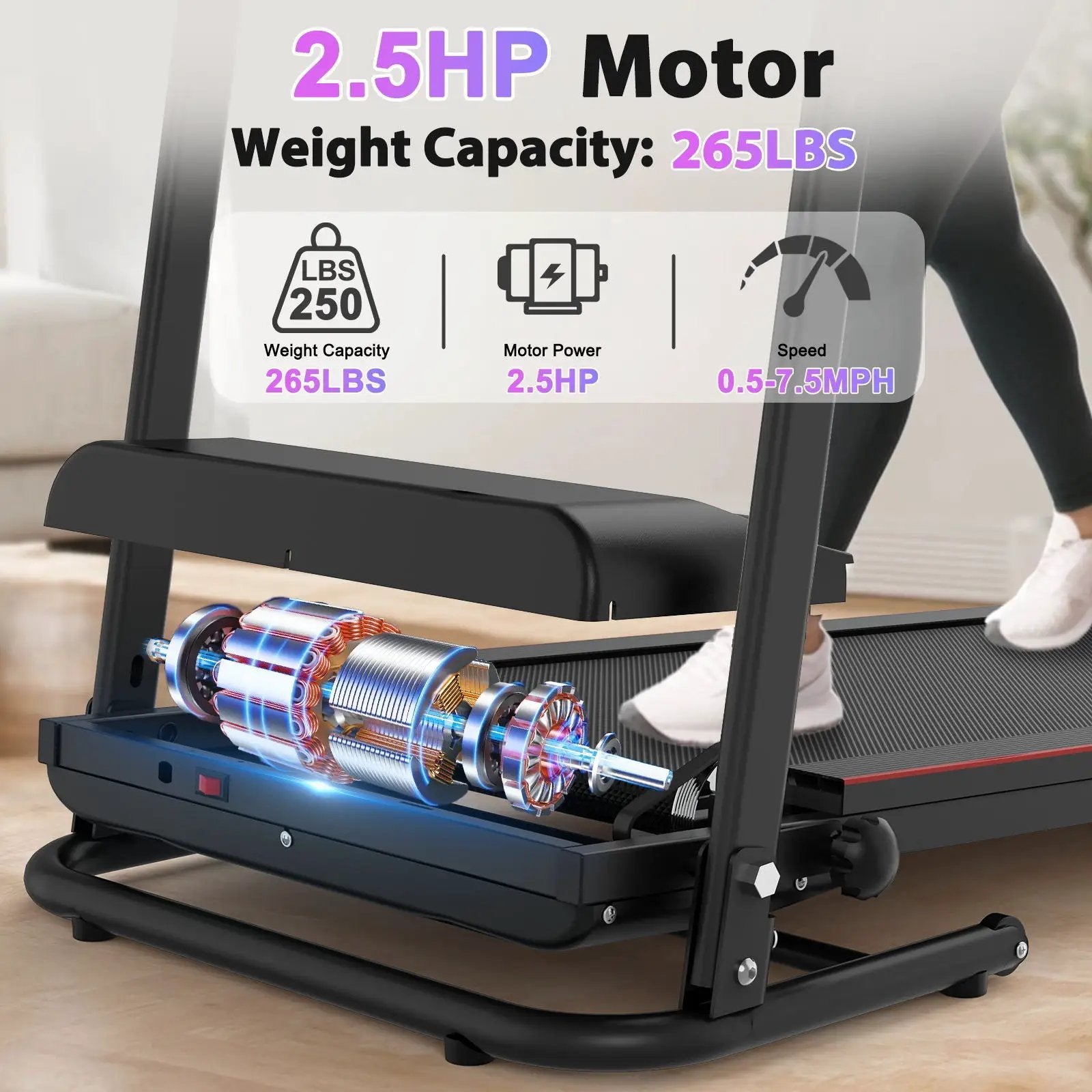 Foldable Electric Treadmill With 2.5Hp Motor, 12Km / H Speed, 3 Incline Levelstooth Music, Heart Rate Sensor, Spacious Running Belt For Indoor - Black by HouseOfZazla