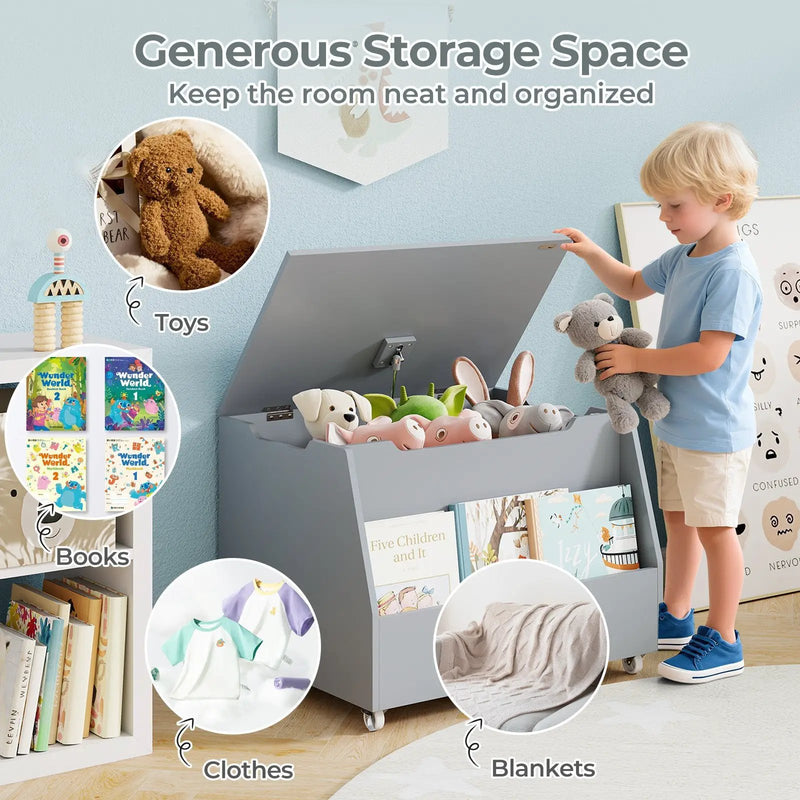 Wooden Mobile Toy Storage Organizer with Bookshelf and Lockable Wheels by DirectDeals