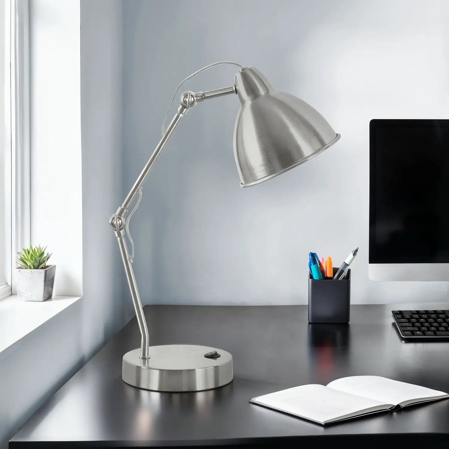 Lighting, Table Lamp, USB Port Included, Nickel Metal, Nickel Shade, Modern - Silver by Unique Piece Furniture