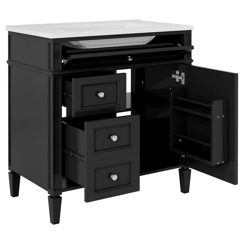 Bathroom Vanity With Medicine Cabinet, Royal Mirror Cabinet, Modern Bathroom Storage Cabinet With 2 Soft Closing Doors And 4 Drawers by HouseOfZazla