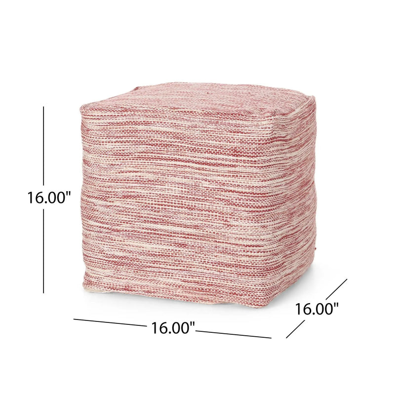Enigma - Yarn And Cotton Square Pouf Ottoman With Polystyrene Beads - Red / White by Unique Piece Furniture