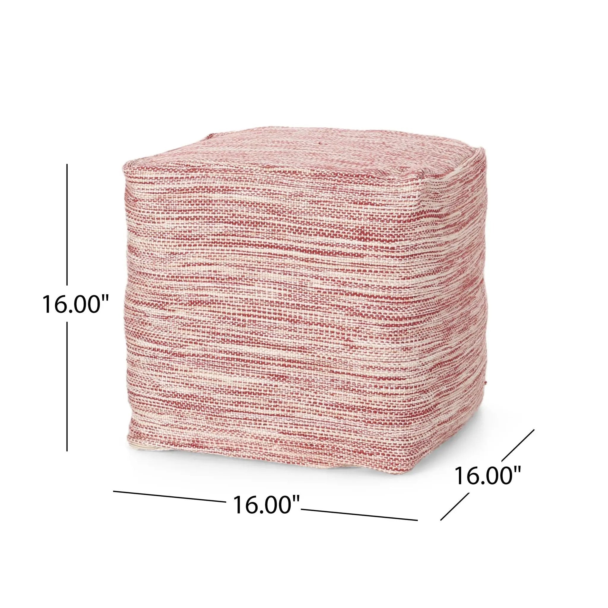 Enigma - Yarn And Cotton Square Pouf Ottoman With Polystyrene Beads - Red / White by HouseOfZazla