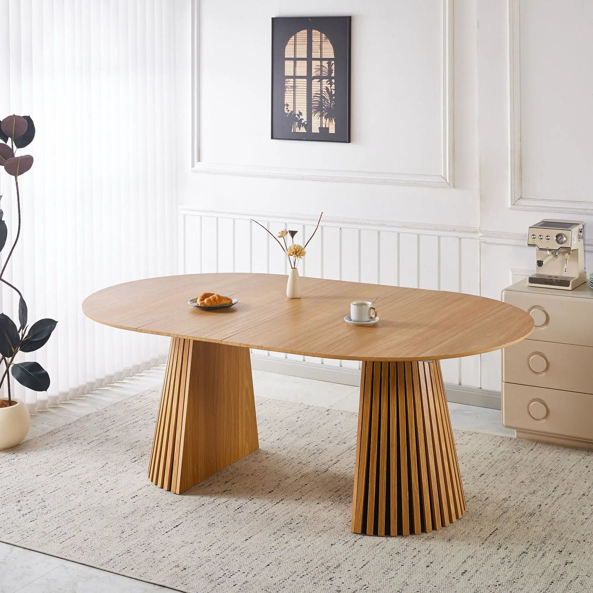 Extendable Pedestal Multifunctional Dining Table - Oak by Unique Piece Furniture