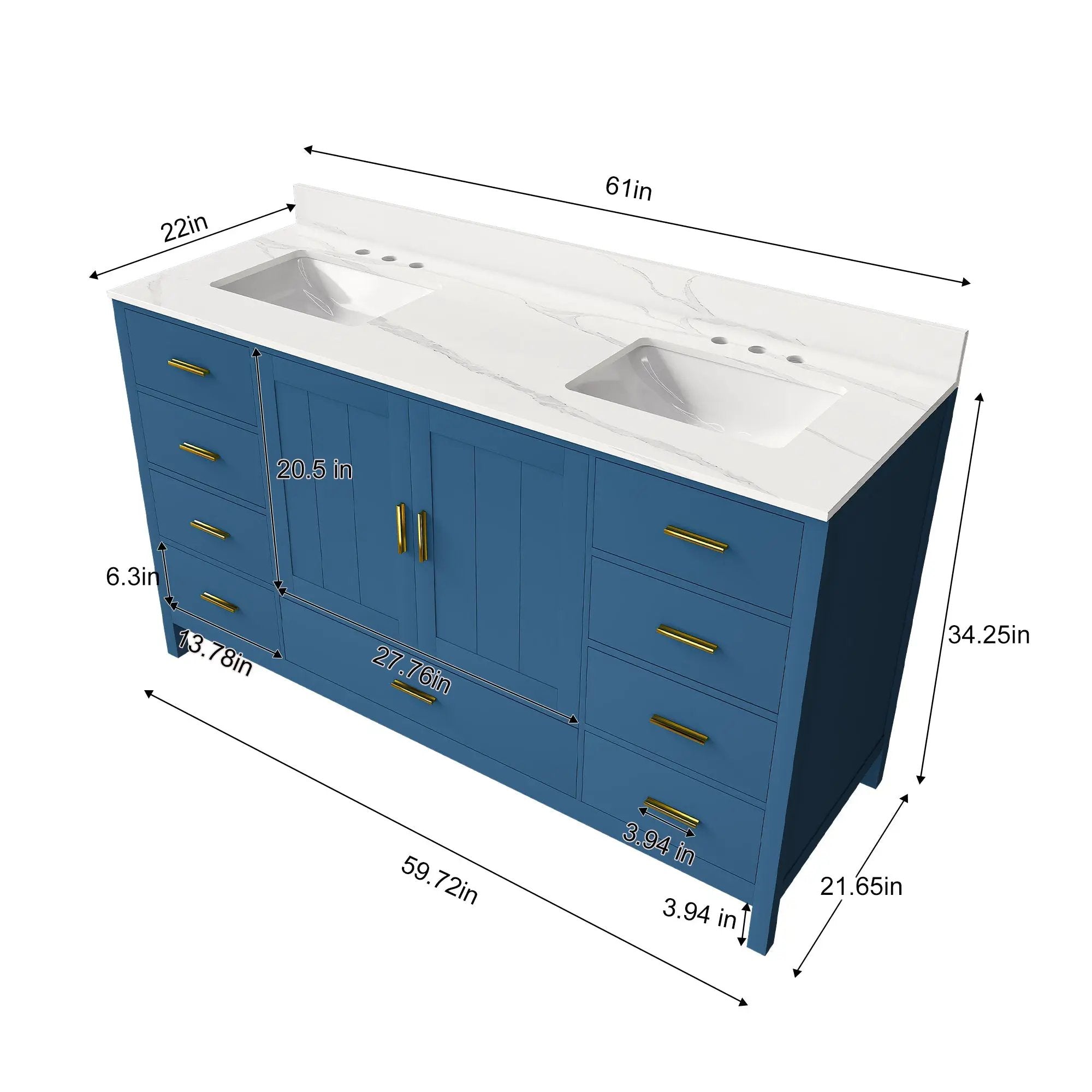 60" Solid Wood Bathroom Vanity with Double Sinks by HouseOfZazla