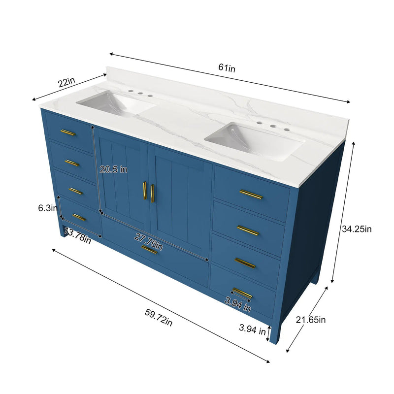60" Solid Wood Bathroom Vanity with Double Sinks by HouseOfZazla