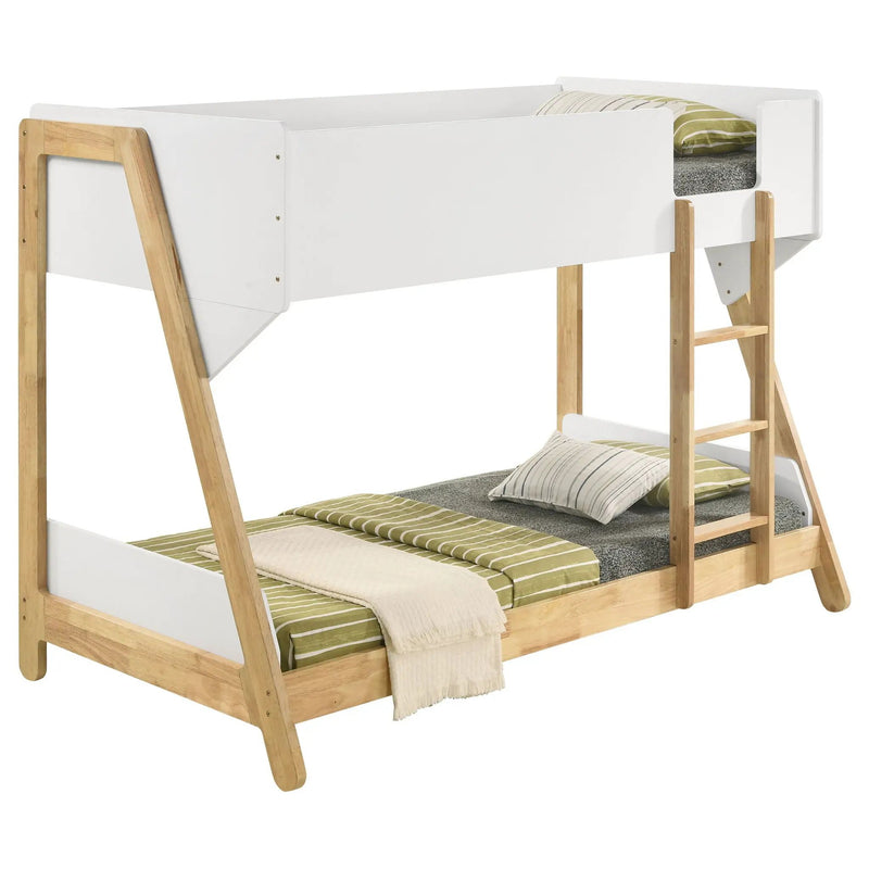 Fjord - Twin Over Twin Bunk Bed, Fits Standard Mattresses - White / Natural by HouseOfZazla