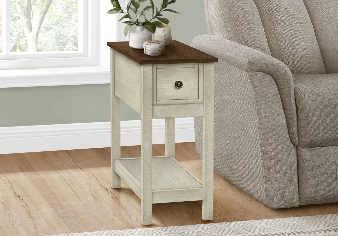 Accent End Table, 2 Tier, Narrow, Lamp, Storage Drawer, Charming Design by HouseOfZazla