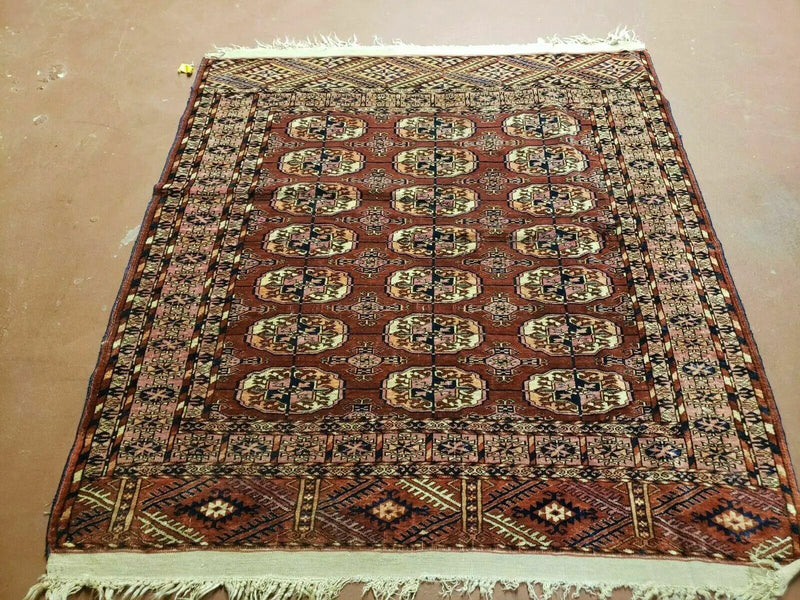 4' X 4' Antique Handmade Turkoman Bokhara Balouch Woven Wool Rug Brick Red Nice by Jewel Rugs