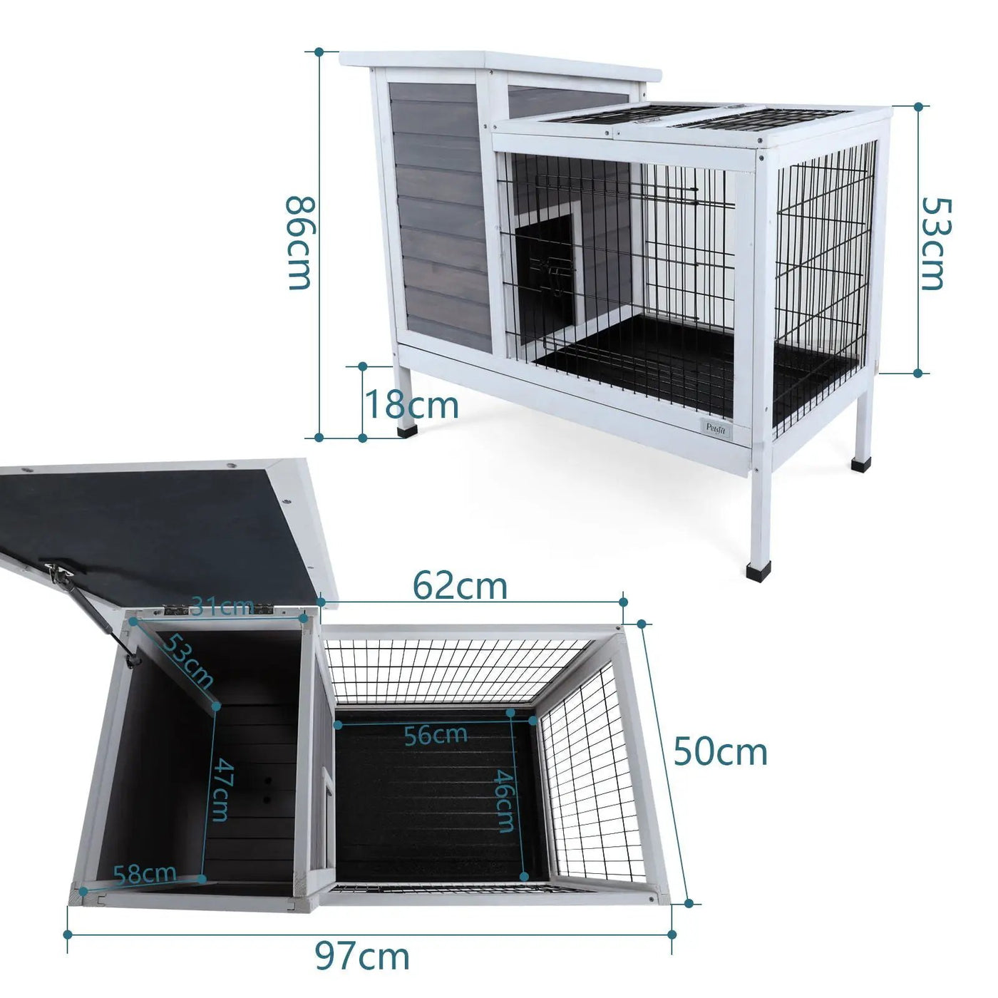 Two Tier Wooden Indoor / Outdoor Rabbit Cage For Small Animals With Runway And Leak-Proof Plastic Tray by HouseOfZazla