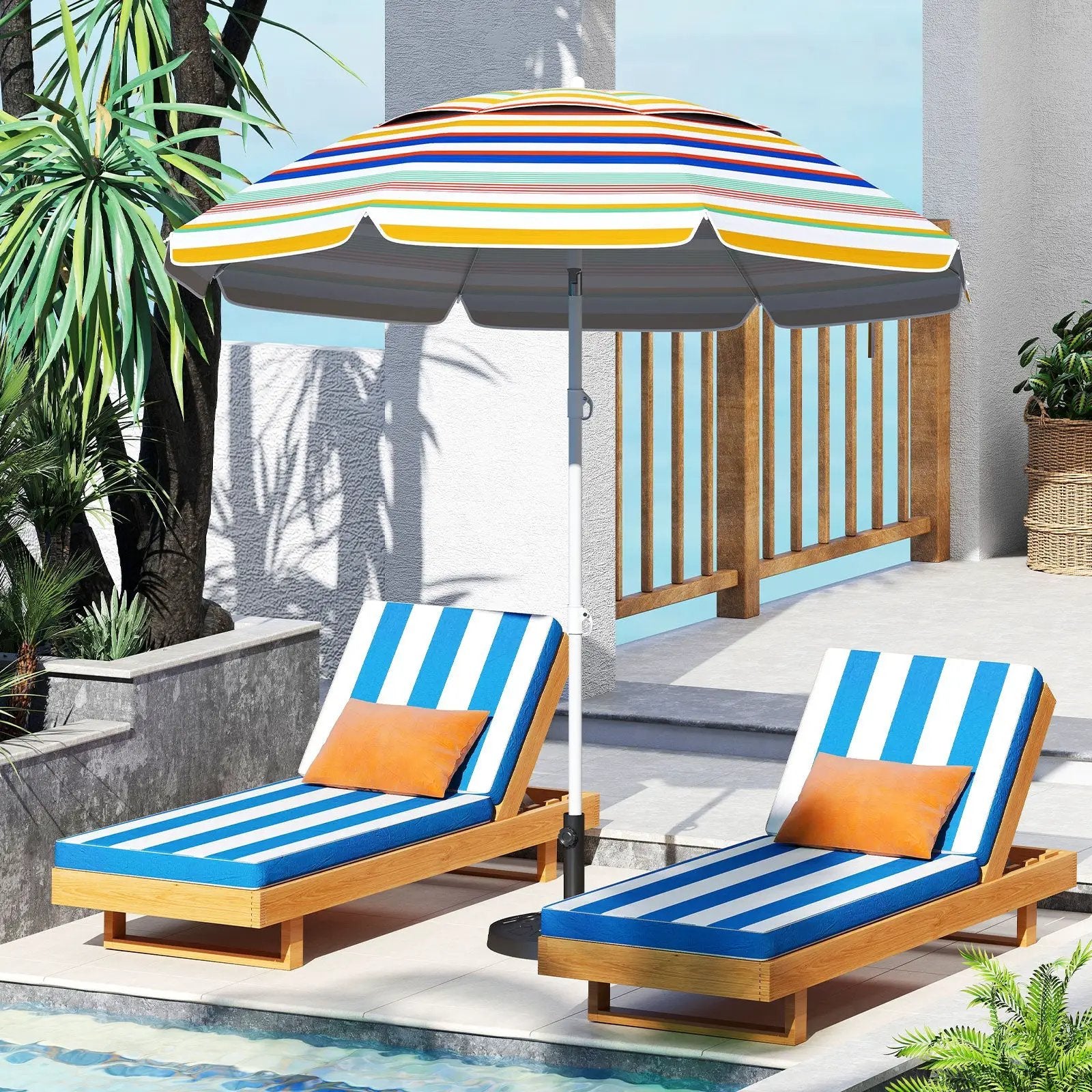 6.5 Feet Beach Umbrella with UPF50+ Sun Protection and Push Button Tilt-Colorful by DirectDeals
