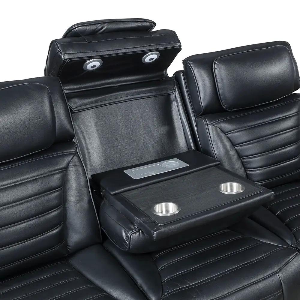 Ephron - Power Motion Sofa With Dropdown Table, Wireless Charging, Reading Light, Power Headrests & LED - Black by Unique Piece Furniture
