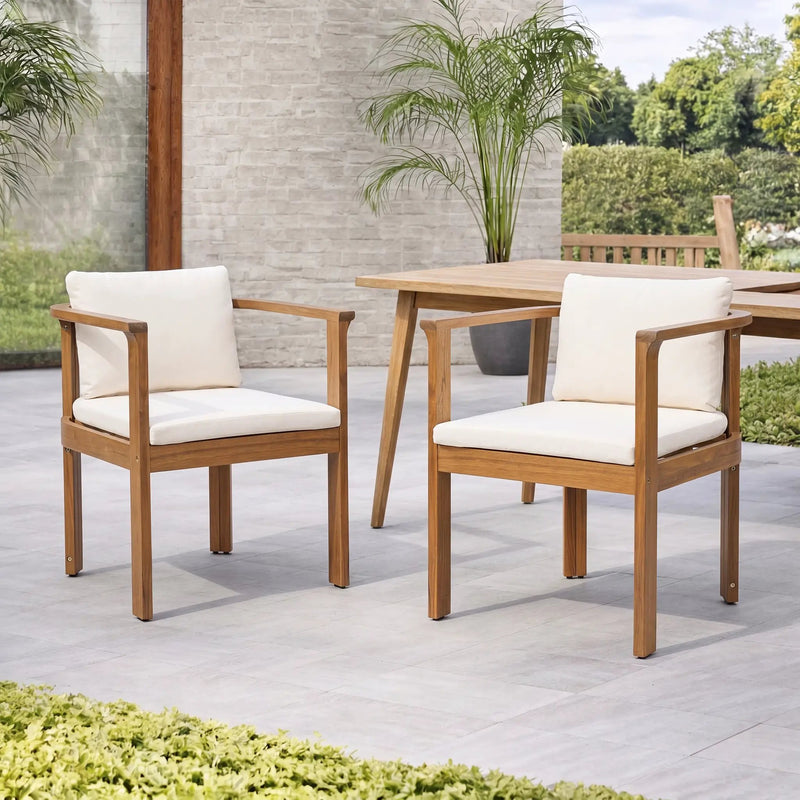 Outdoor Dining Chair Set of 2 with Curved Acacia Wood Arms by HouseOfZazla