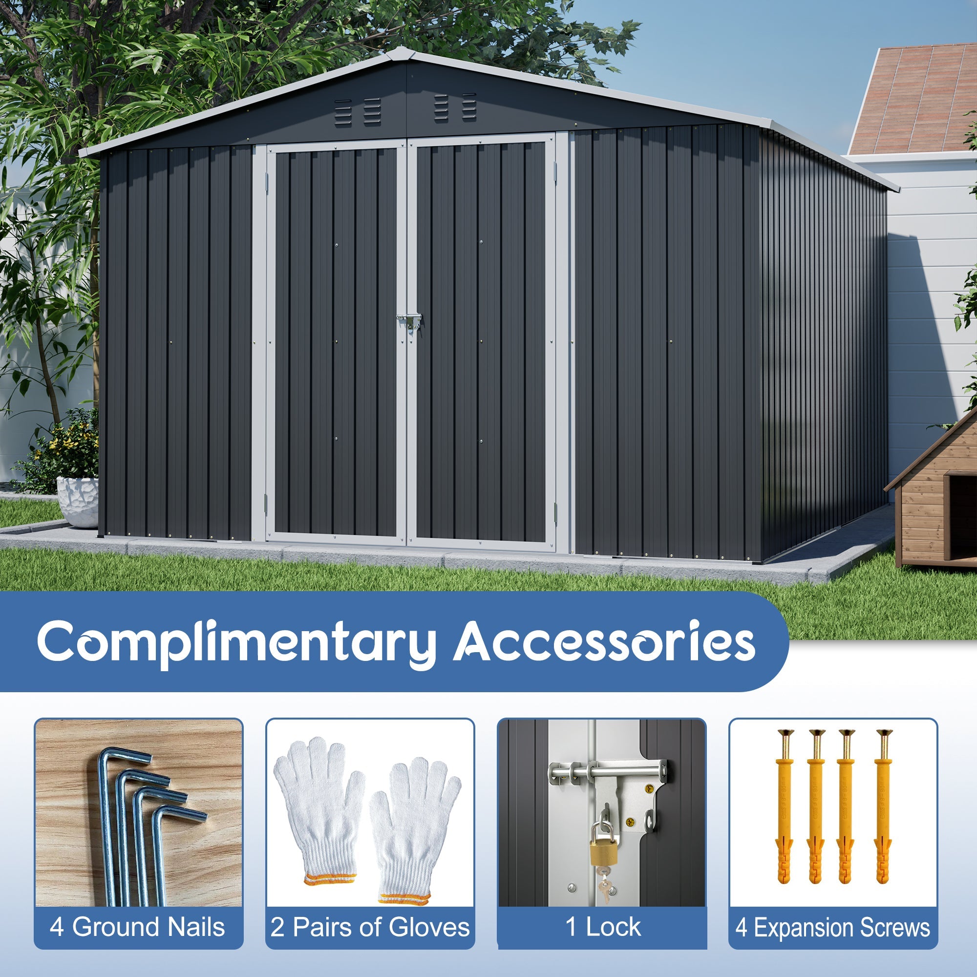 10x10 FT Large Outdoor Metal Storage Shed by HouseOfZazla