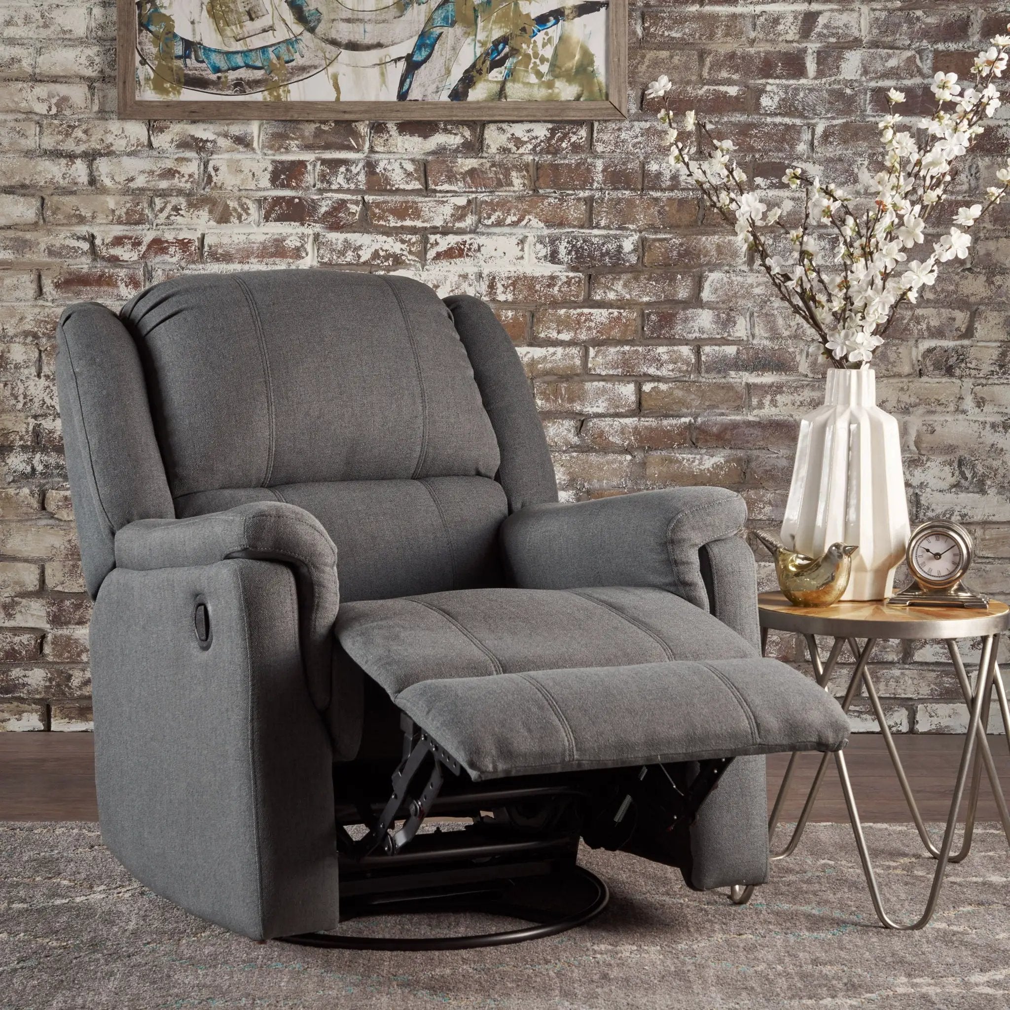 Glider Recliner With Swivel, Manual Reclining Chair by Unique Piece Furniture