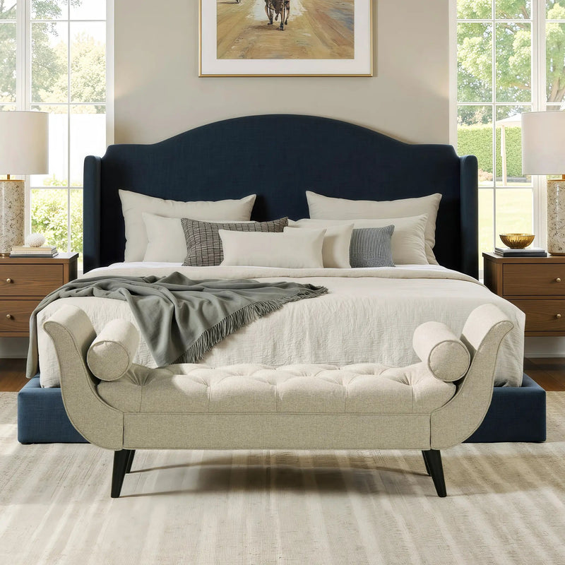 Alma Tufted Flared Arm Entryway Bench by HouseOfZazla