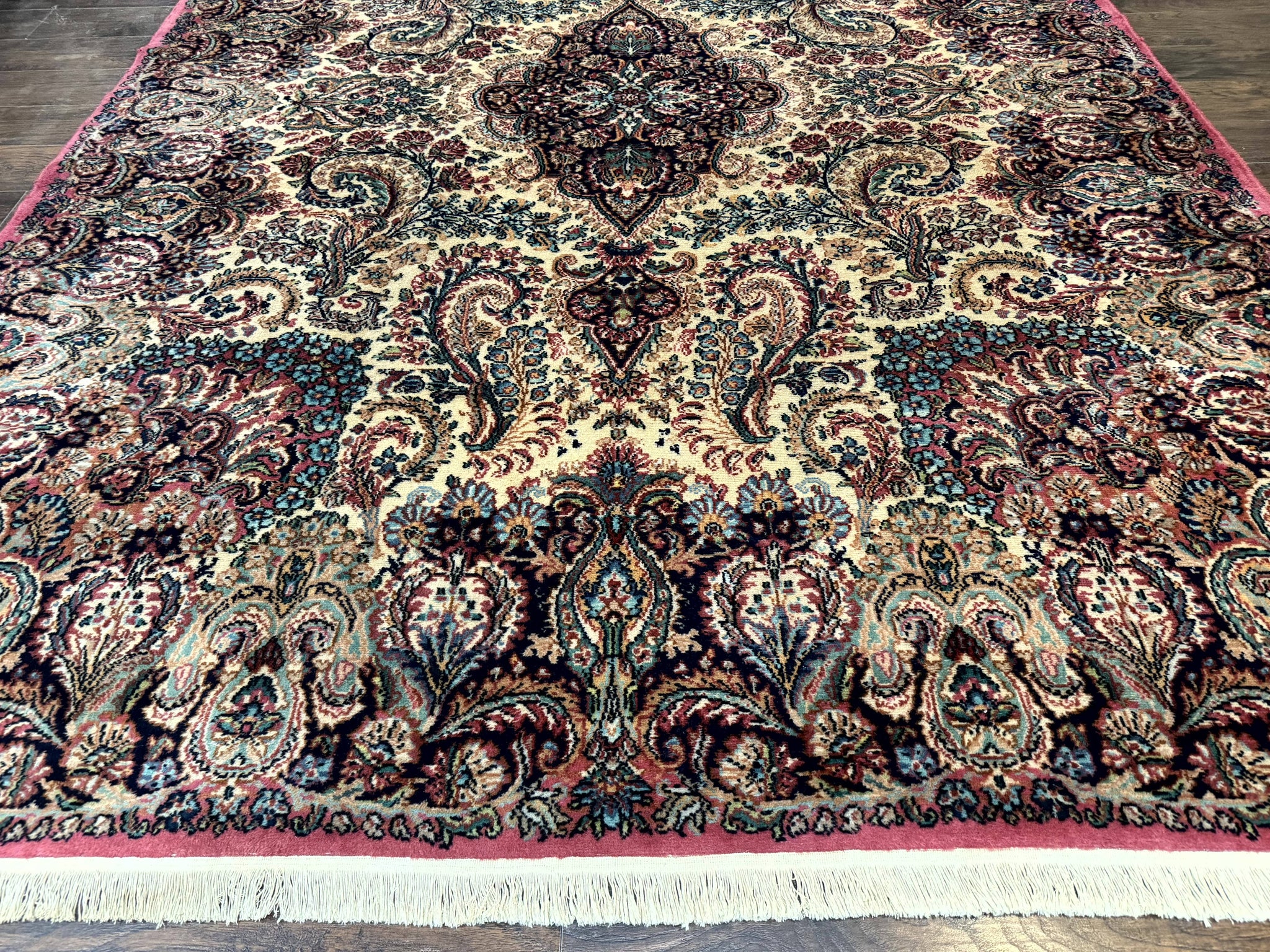 Antique Karastan Kirman Rug 8.8 x 12, Imperial Karastan #1427, Ivory Kirman by Jewel Rugs