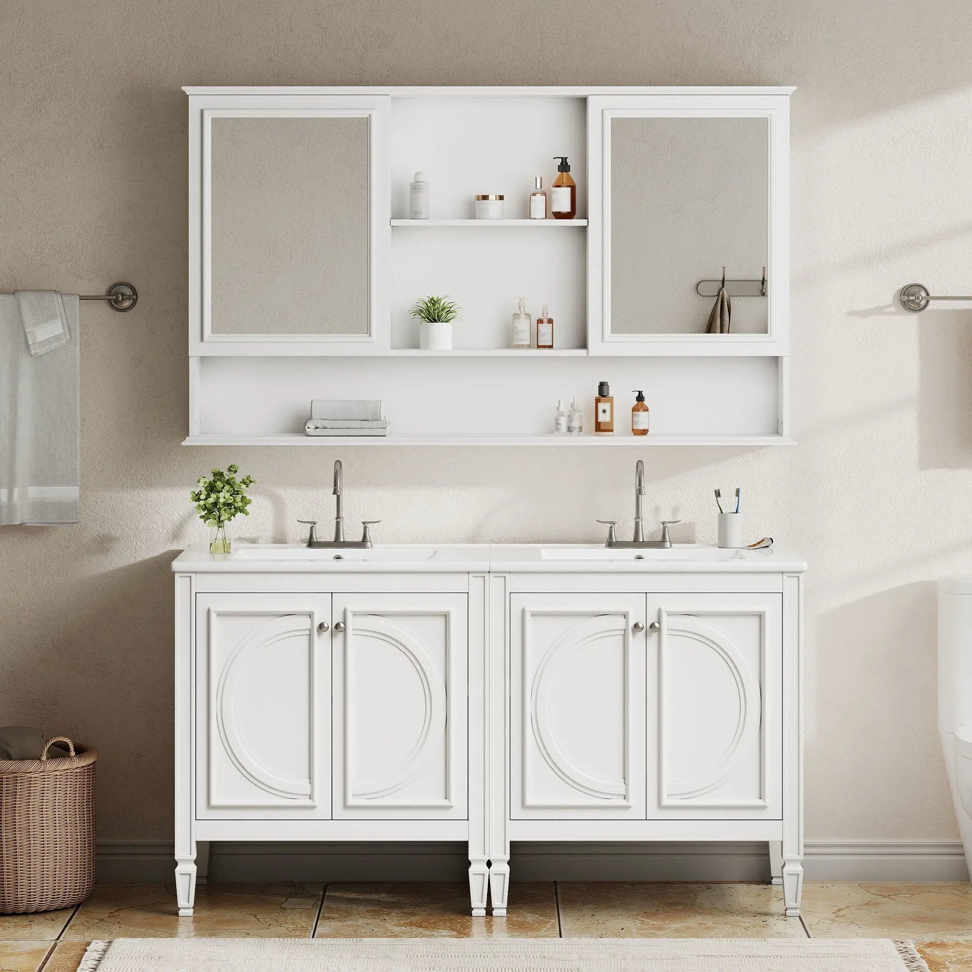 Double Sink Bathroom Vanity Set with Wall Mount Mirror Cabinet by HouseOfZazla