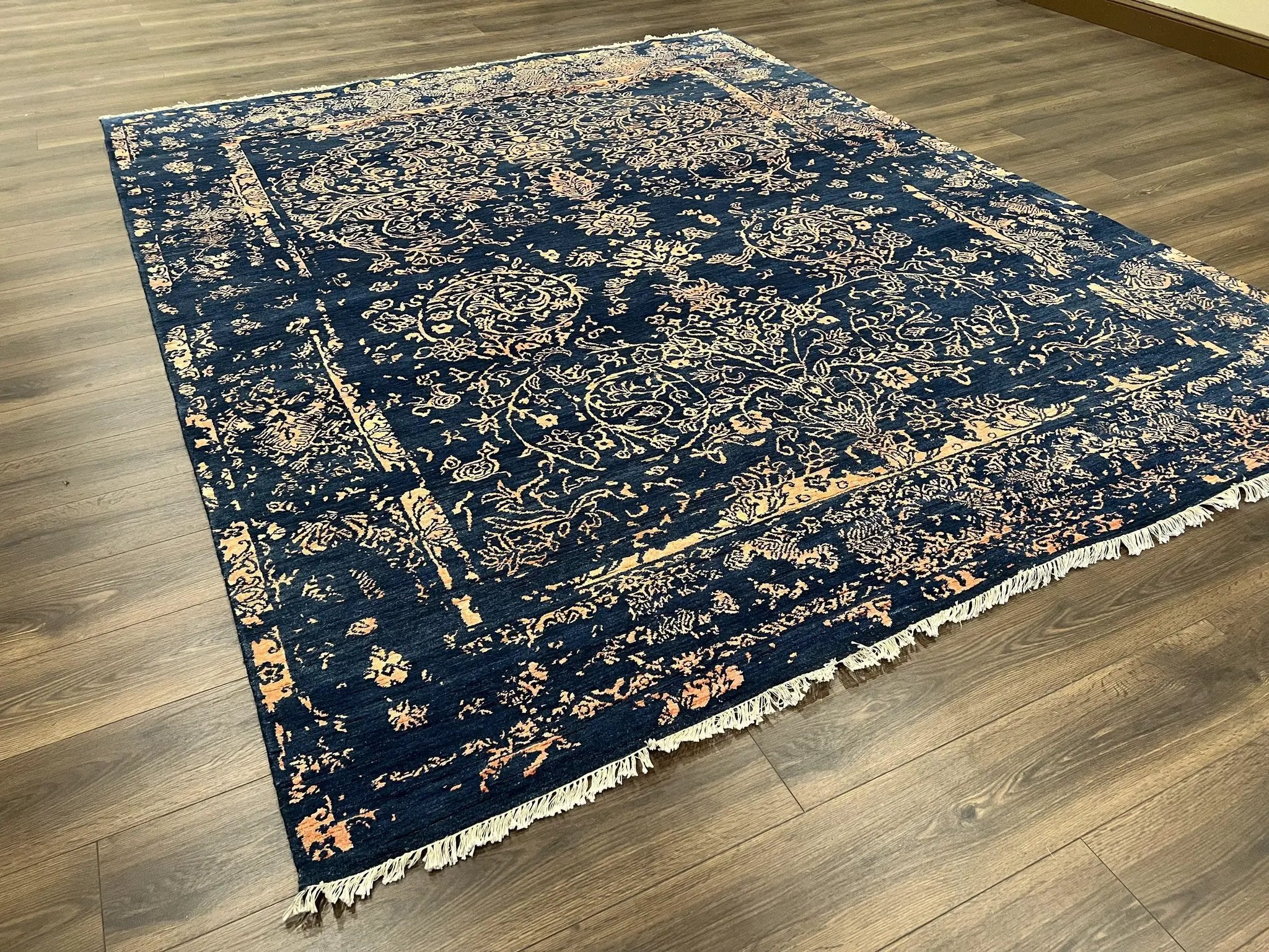 Area Rug 8x10 High Quality Handmade Oriental Carpet, Modern Contemporary Rug, Rug for Living Room, Wool Rug, Blue and Gold, Pakistani Rug by Jewel Rugs