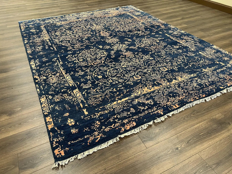 Area Rug 8x10 High Quality Handmade Oriental Carpet, Modern Contemporary Rug, Rug for Living Room, Wool Rug, Blue and Gold, Pakistani Rug by Jewel Rugs