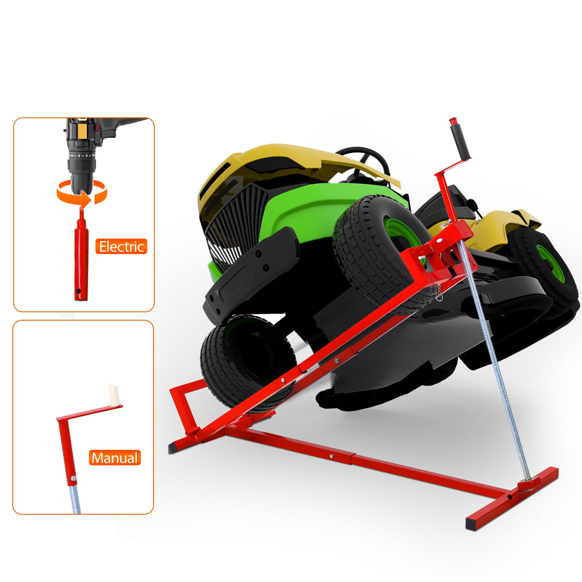 Heavy Duty Steel Riding Mower Lift, 880 Lbs Lawn Mower Lift Jack, Foldable Lawn Tractor Lift, Telescopic Maintenance Jack with Manual & Power Tool Handle for Lawn Mowers and Garden Tractors, photo 6 of 7