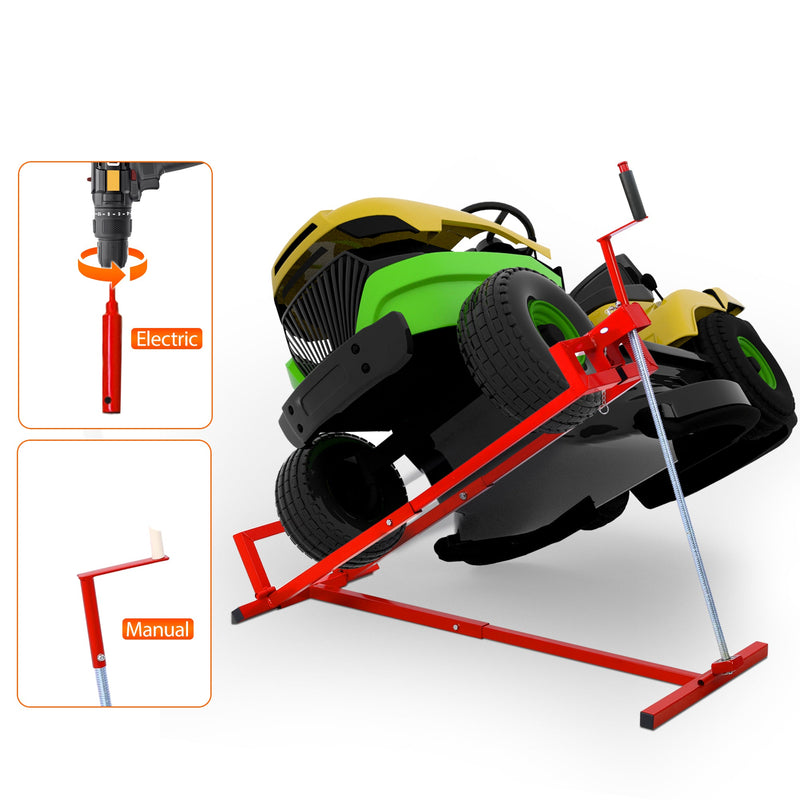 Heavy Duty Steel Riding Mower Lift, 880 Lbs Lawn Mower Lift Jack, Foldable Lawn Tractor Lift, Telescopic Maintenance Jack with Manual & Power Tool Handle for Lawn Mowers and Garden Tractors, photo 6 of 7