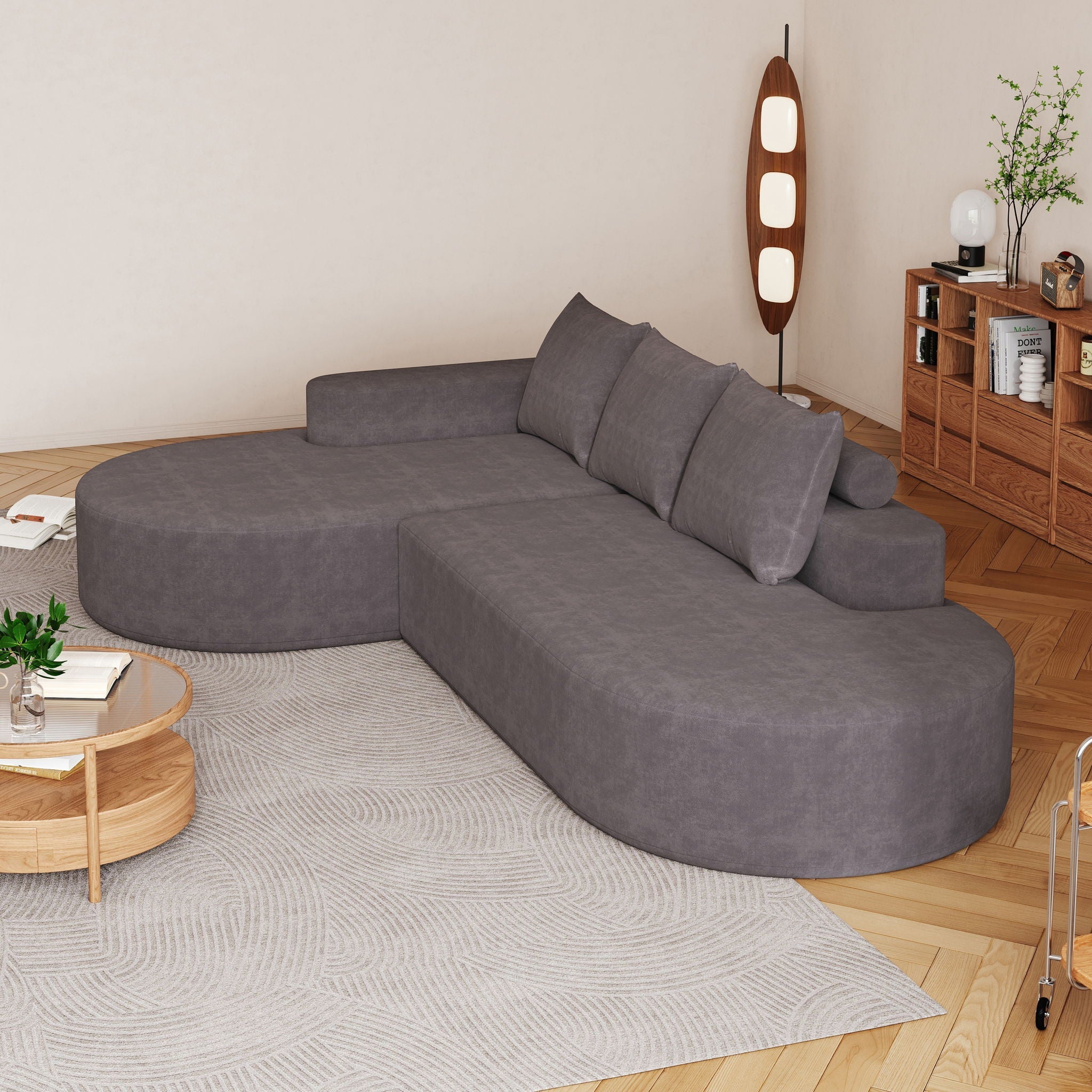 Modern Curved Sofa, L-Shaped Modular Sectional Set With 3 Pillows by HouseOfZazla
