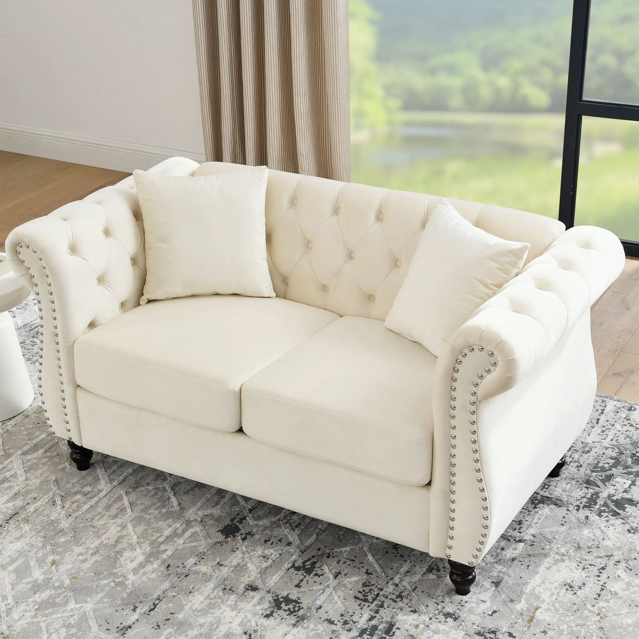 Chesterfield Sofa With Rolled Arms And Nailhead Trim by HouseOfZazla