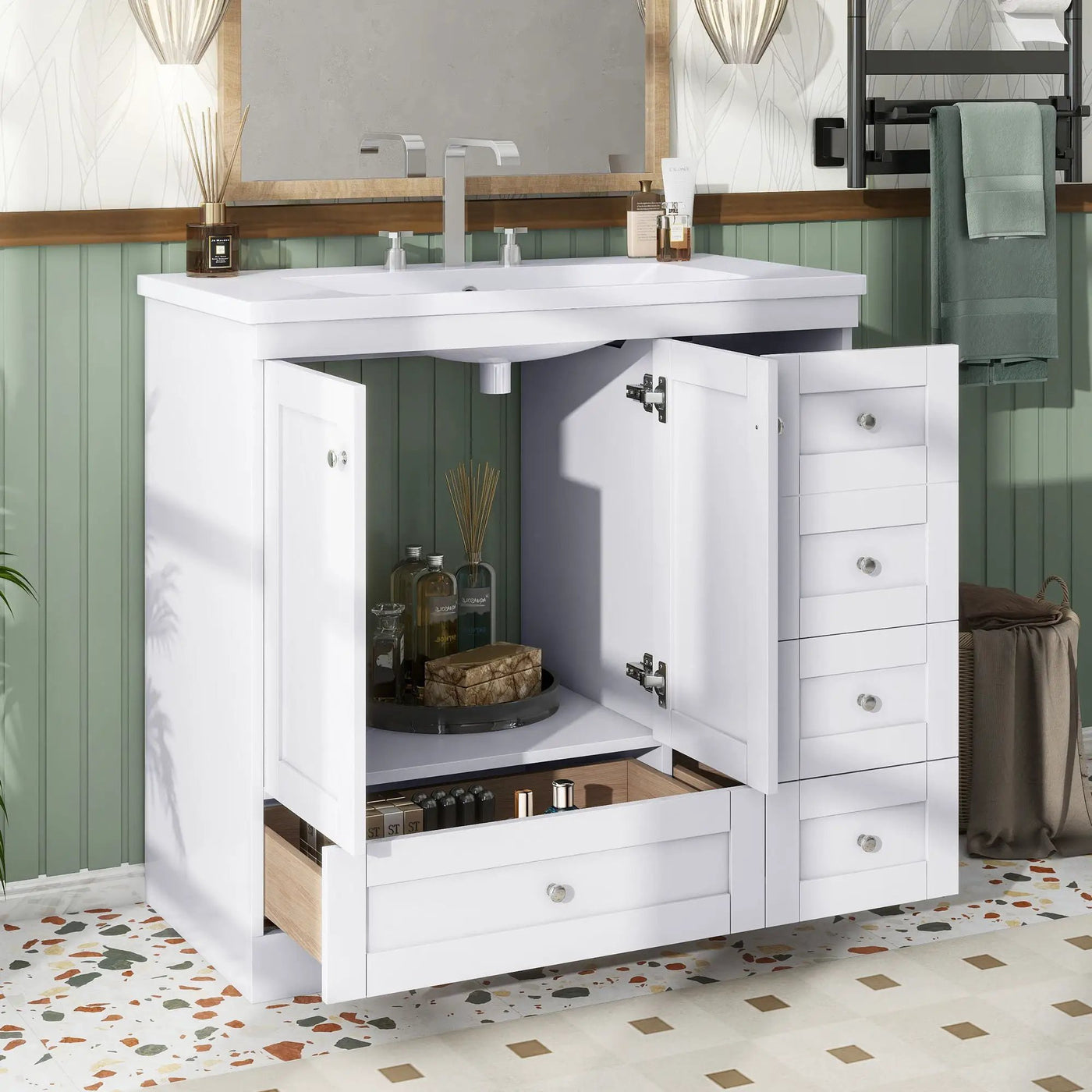 Shaker Free Standing Bathroom Vanity Cabinet With Sink, Soft Close Drawers, Soft Close Doors by Unique Piece Furniture