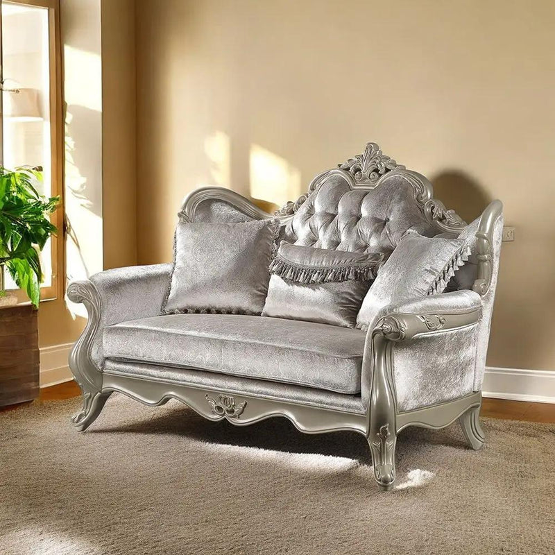 Libertee - Loveseat With 3 Pillows - Beige Fabric & Champagne by Unique Piece Furniture
