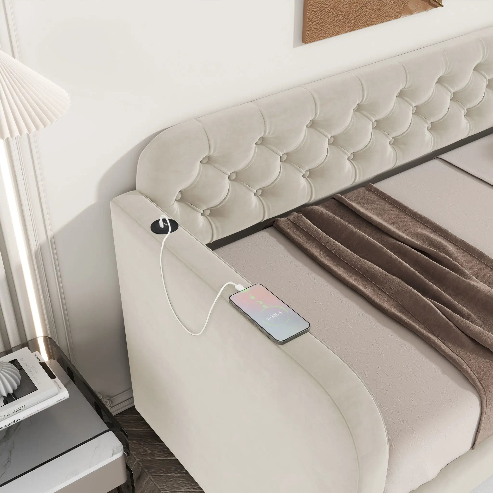 Upholstered Daybed With Trundle And USB Charging Design