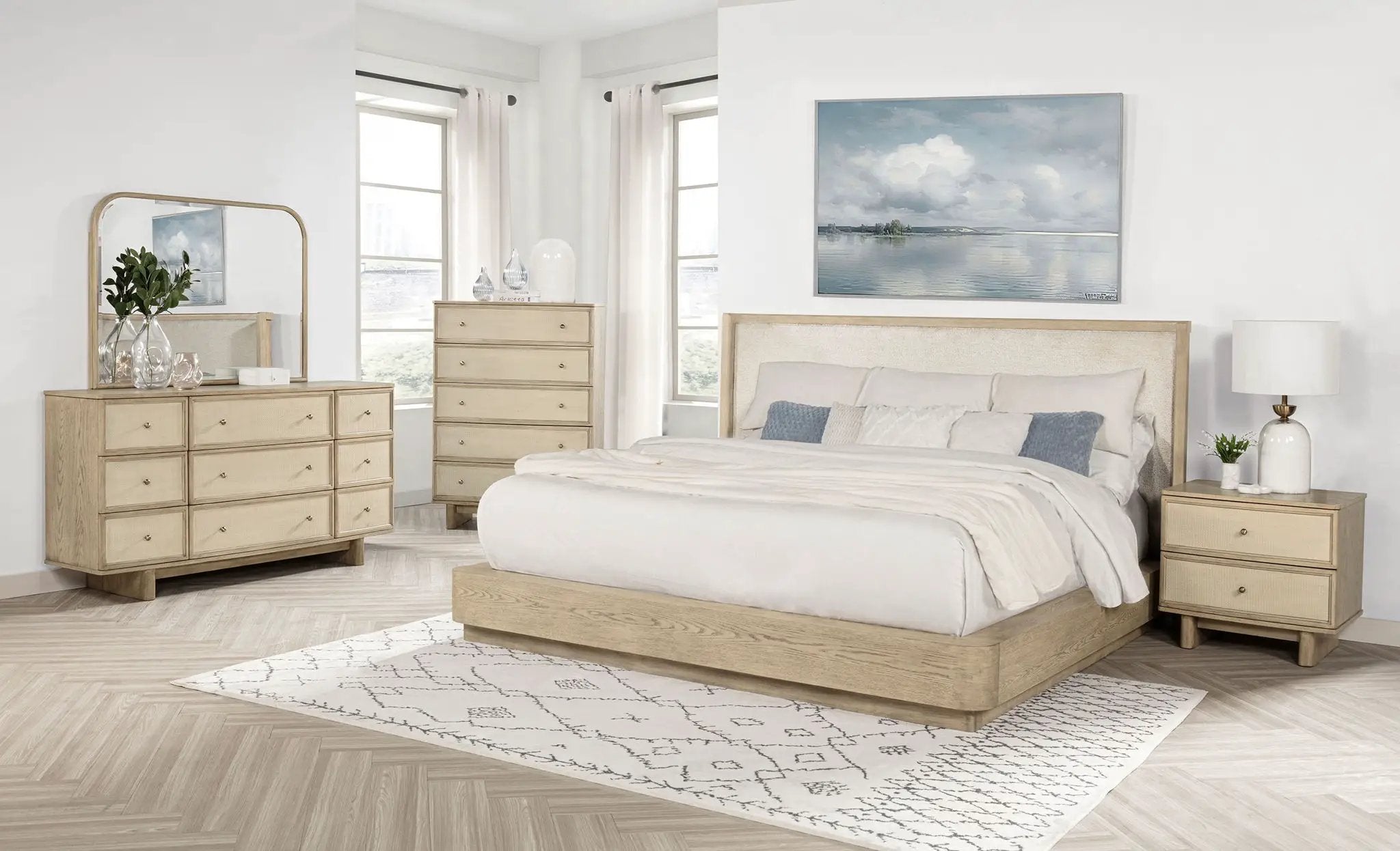 Kailani 52-inch Eastern King Wingback Bed Beige Oak by Unique Piece Furniture