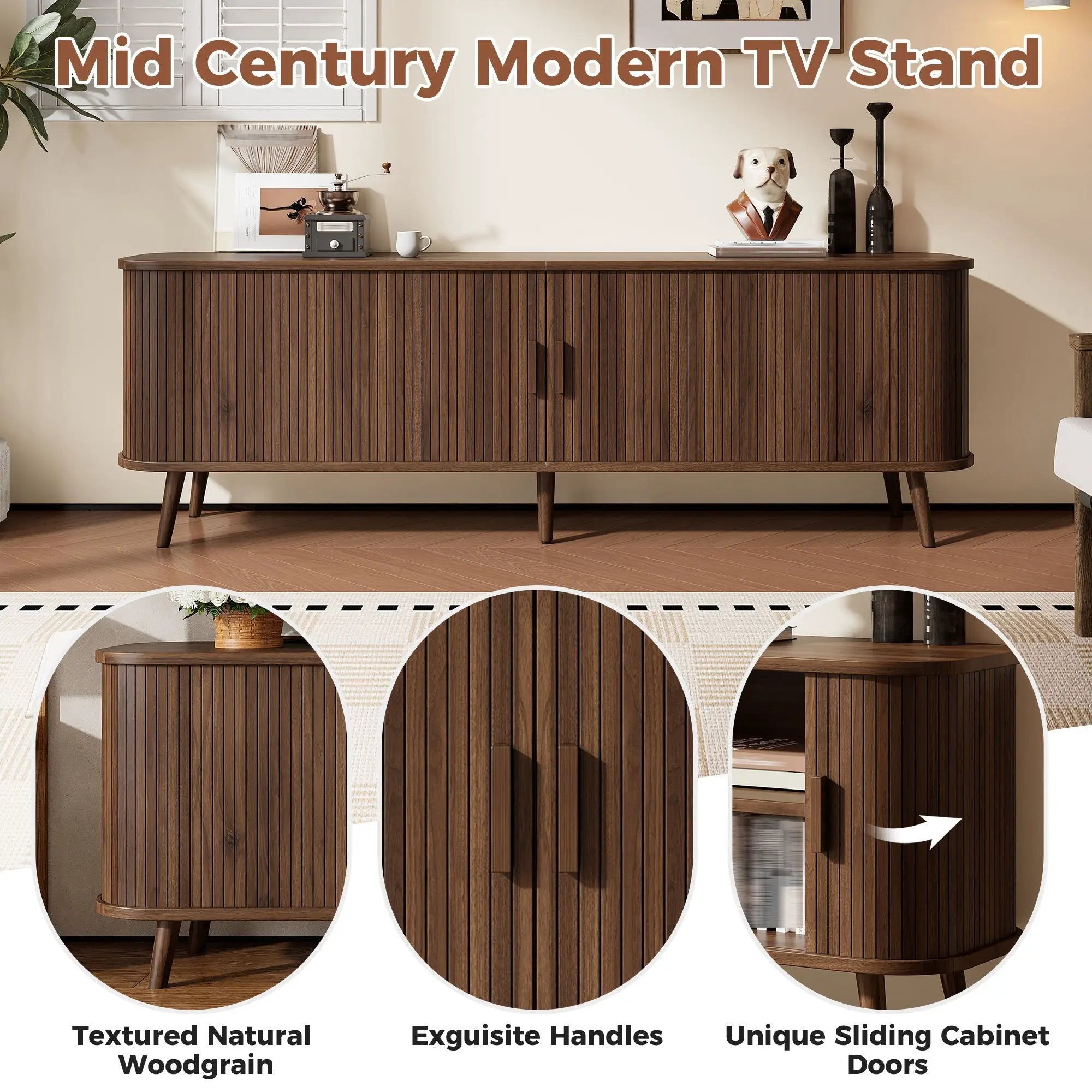 70" TV Stand, Media Center With Ample Storage - Dark Brown by Unique Piece Furniture