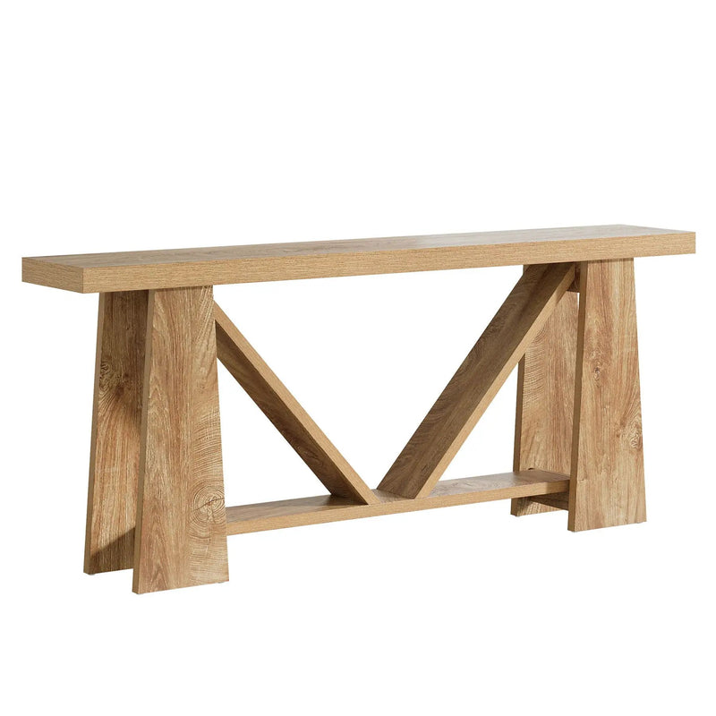 Slim 2 Tier Entryway Accent Extra Long Console Table For Living Room - Natural / Light Brown by HouseOfZazla
