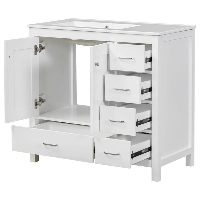 Bathroom Vanity With Ceramic Sink Combo, Abundant Storage Cabinet 2 Soft Close Doors And 5 Drawers by HouseOfZazla